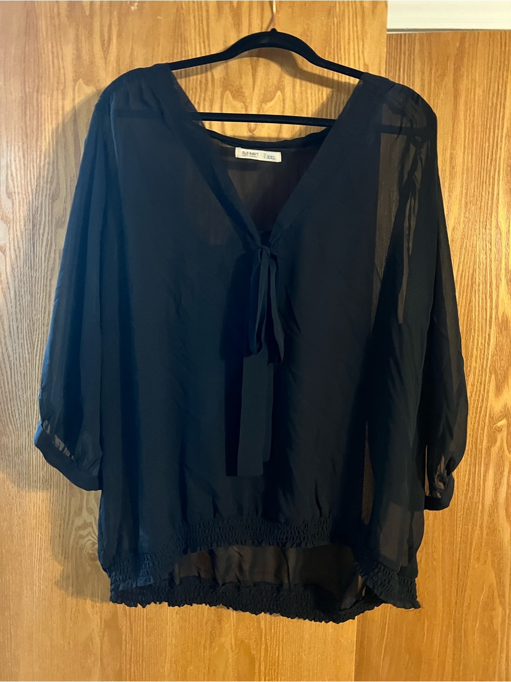 Old Navy Black Sheer Tie-Neck Blouse